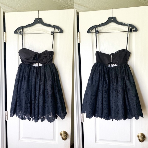 FLL Dress Regina Mini Lace Satin Strapless Cutout Babydoll Underwire Black S GUC - Picture 2 of 10